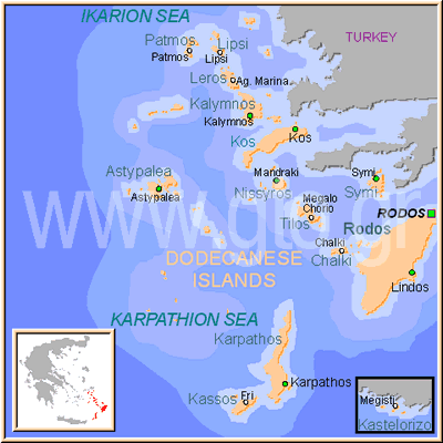 Map of Dodecanesse Islands presented by gto.gr
