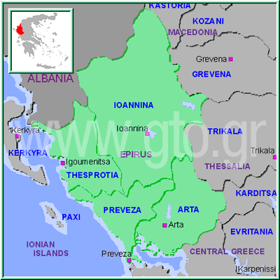 Map of Epirus presented by gto.gr
