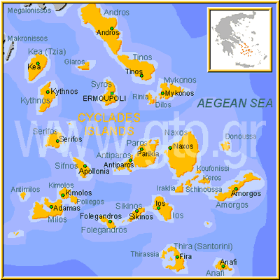 Map of Cyclades presented by gto.gr