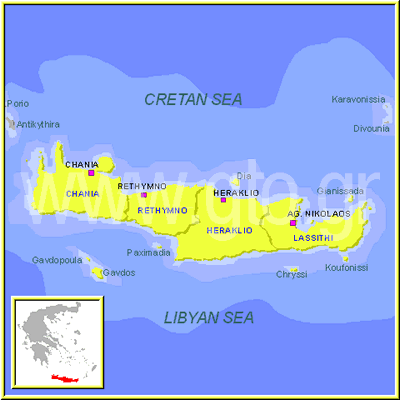 Map of Crete presented by gto.gr