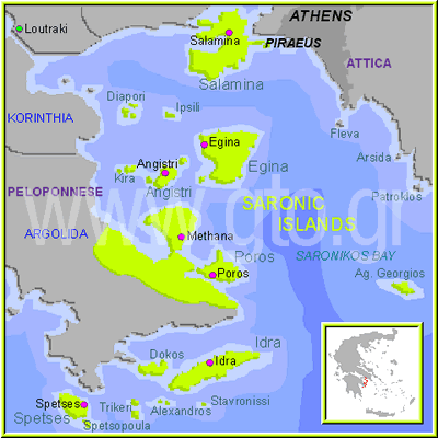 Map of Saronic Islands presented by gto.gr
